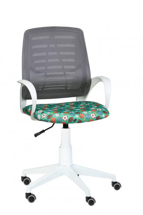 Кресло Ирис WHITE сетка W-02 (серая)/ ткань Т58 (мячики на зеленом) (подлокот.084) белая крестовина в Пыть-Яхе - pyt-yah.mebel-tymen.ru | фото