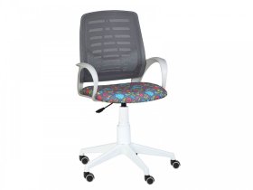 Кресло Ирис White сетка (черная)/ткань Т57 (сладости) (подлокот.084) белая крестовина в Пыть-Яхе - pyt-yah.mebel-tymen.ru | фото