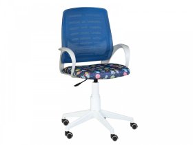 Кресло Ирис WHITE сетка W-05 (синяя)/ткань Т55 (космос на синем) (подлокот.084) белая крестовина в Пыть-Яхе - pyt-yah.mebel-tymen.ru | фото