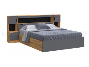 Кровать с надстройкой с тумбами 1600 Басямиф, графит/дуб крафт в Пыть-Яхе - pyt-yah.mebel-tymen.ru | фото