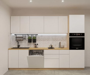 Кухонный прямой гарнитур арт.6, 3000 мм, Тальк/Дуб сонома в Пыть-Яхе - pyt-yah.mebel-tymen.ru | фото