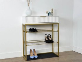 Обувница Вельвет белое дерево/белый матовый/золото в Пыть-Яхе - pyt-yah.mebel-tymen.ru | фото