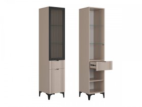 Шкаф однодверный (со стеклом) Рич кашемир/фрапучино матовый/черный в Пыть-Яхе - pyt-yah.mebel-tymen.ru | фото