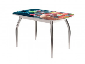 Стол Бостон-2 ф/п Ягоды, 1100*700 мм, белый/хром триумф в Пыть-Яхе - pyt-yah.mebel-tymen.ru | фото