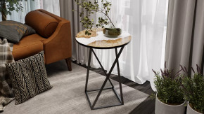 Стол журнальный ДП 1-03-05 исп. 2 Черный, Стекло с рисунком Слэб белый в Пыть-Яхе - pyt-yah.mebel-tymen.ru | фото