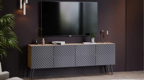 Тумба ТВ с опорами Танго Дуб крафт золотой/Холст вулкан в Пыть-Яхе - pyt-yah.mebel-tymen.ru | фото